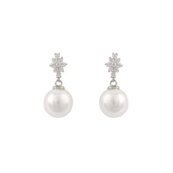 Sterling Silver Cultured Freshwater Pearl And Cubic Zirconia Stud Earrings