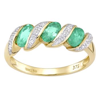 9ct Yellow Gold Diamond and Emerald Dress Ring