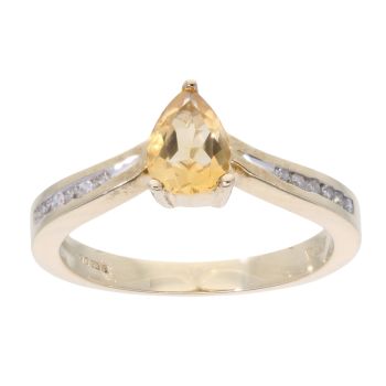 9ct Yellow Gold Created Citrine And Diamond Stone Set Ring