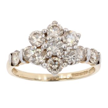 9ct Yellow Gold 2.00ct Diamond Cluster Ring