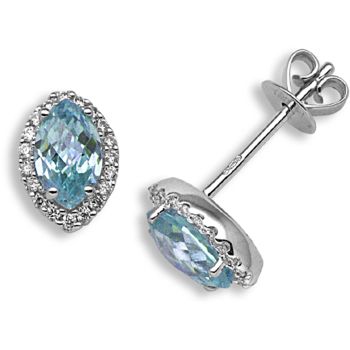 18 Carat White Gold Diamond-15pt Blue Topaz-1.30ct Studs