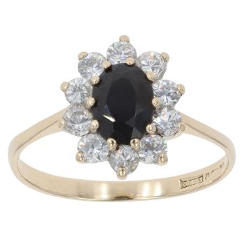9ct Yellow Gold Cubic Zirconia and Sapphire Cluster Ring