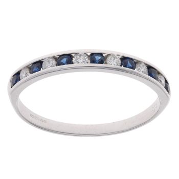 9ct White Gold 0.35ct Diamond And Sapphire Half Eternity Ring