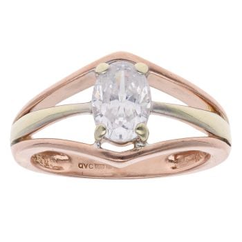 14ct White And Rose Gold Cubic Zirconia Single Stone Ring