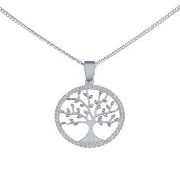 Silver Tree of Life Cubic Zirconia Pendant And Chain 18"