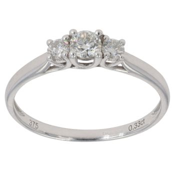 9ct White Gold 0.33ct Brilliant Cut Diamond Trilogy Ring