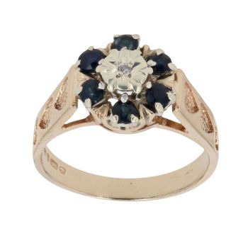 9ct Yellow Gold 0.01ct Diamond And Sapphire Cluster Ring