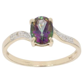 9ct Yellow Gold 0.02ct Diamond and Mystic Topaz Solitaire Ring