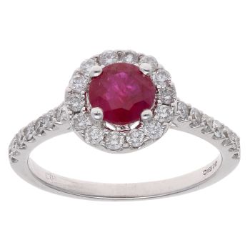 18ct White Gold 0.55ct Diamond and Ruby Ring