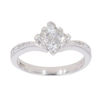 Platinum 0.65ct Princess And Baguette Cut Diamond Cluster Ring