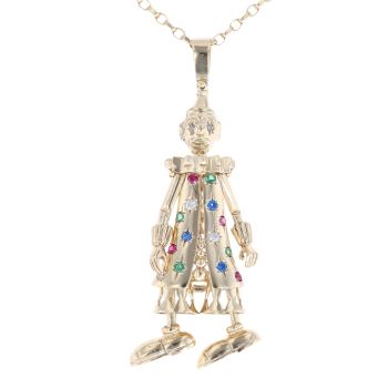 9ct Yellow Gold Multi-Gemstone Clown Pendant And Chain 30"