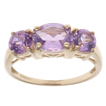 9ct Yellow Gold Amethyst Three Stone Ring