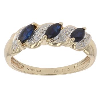 9ct Yellow Gold 0.10ct Diamond and Sapphire Three Stone Ring