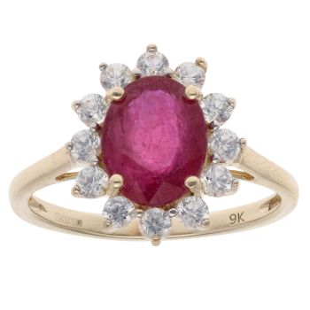 9ct Yellow Gold Ruby And Cubic Zirconia Cluster Ring