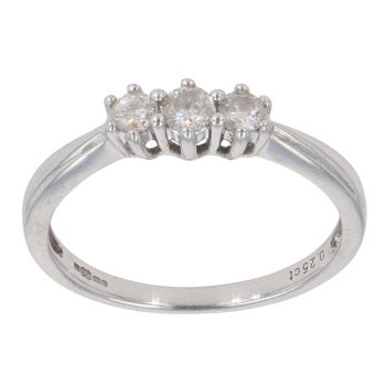 9ct White Gold 0.25ct Brilliant Cut Diamond Trilogy Ring