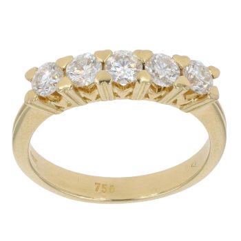 18ct Yellow Gold 0.80ct Brilliant Cut Diamond Five Stone Ring