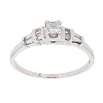 14ct White Gold 0.50ct Princess And Baguette Cut Diamond Solitaire Ring