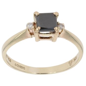 9ct Yellow Gold 0.92ct Black And White Princess Cut Diamond Solitaire Ring
