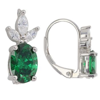 Silver Cubic Zirconia And Green Gemstone Fancy Earrings by Icesia