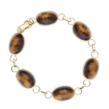 9ct Yellow Gold Tigers Eye Cabochon Stone Set Bracelet 7.5"