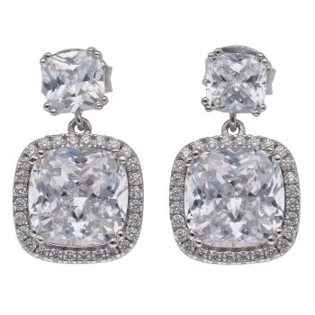 Silver Cubic Zirconia Cluster Drop Stud Earrings by Icesia