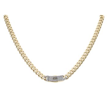 14ct Yellow Gold Monaco Classic Plain Pave Lock Curb Chain 24"