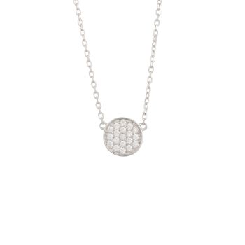 Sterling Silver Round Pavé Cubic Zirconia Disc Necklace