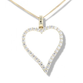 9ct Yellow Gold Cubic Zirconia Heart Pendant And 16" Chain