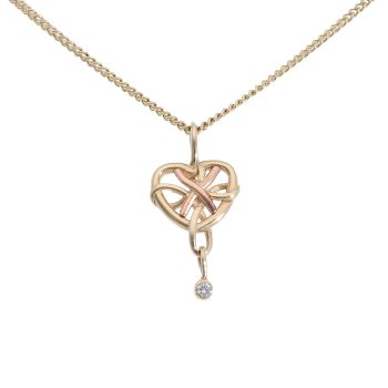 9ct Yellow Gold 0.01ct Diamond Heart Pendant and Chain 18"