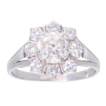 18ct White Gold 1.75ct Old And Brilliant Cut Diamond Cluster Ring