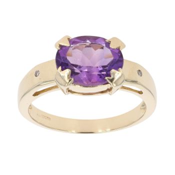 9ct Yellow Gold Amethyst and 0.05ct Diamond Ring
