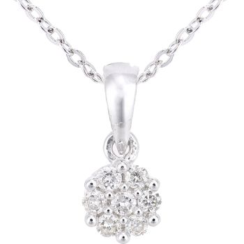 9ct White Gold Diamond Cluster Pendant Necklace