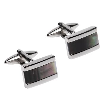 Black Mother Of Pearl Inlay Stainless Steel Cufflinks