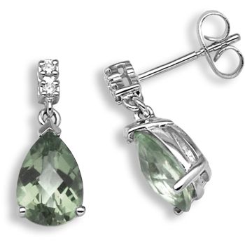18 Carat White Gold Diamond-5pt Green Amethyst-2.38ct Earrings