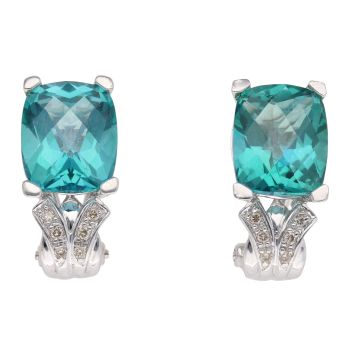 14ct White Gold 0.10ct Diamond And Blue Gemstone Earrings