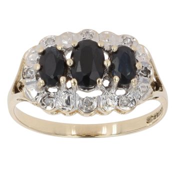 9ct Yellow Gold 0.05ct Diamond and Sapphire Cluster Ring