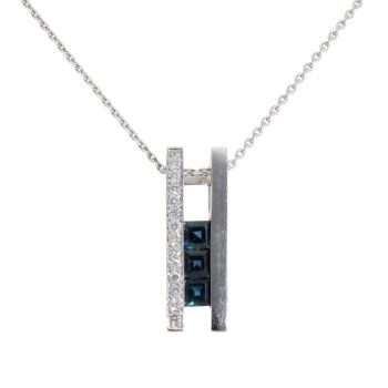 18ct White Gold 0.15ct Diamond And Sapphire Pendant And Chain 18"