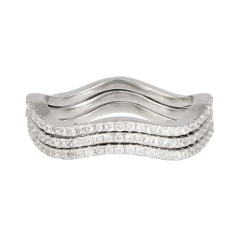 Sterling Silver Wavy Micro Set Cubic Zirconia Stacking Rings