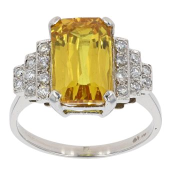 Platinum Diamond And Yellow Sapphire Stepped Ring