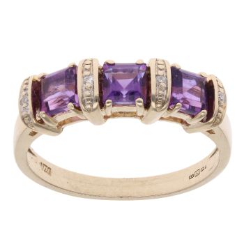 9ct Yellow Gold 0.02ct Diamond And Amethyst Ring