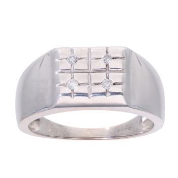 9ct White Gold 0.10ct Diamond Signet Ring