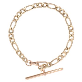 9ct Rose Gold Figaro T-Bar Bracelet 7"
