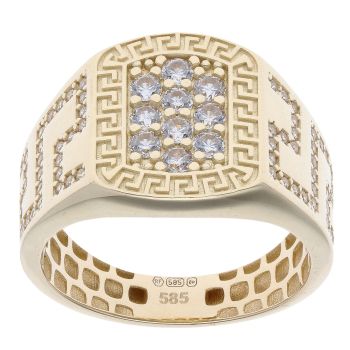 14ct Yellow Gold Cubic Zirconia Greek Key Signet Ring