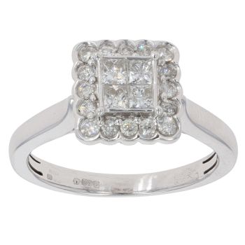 9ct White Gold 0.55ct Diamond Cluster Ring