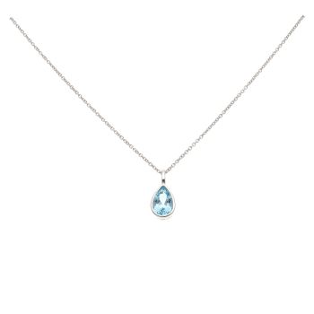 925 Sterling Silver Blue Topaz Teardrop Pendant And Chain 18"
