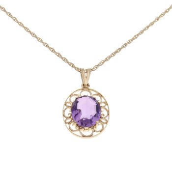 9ct Yellow Gold Amethyst Pendant And Chain 18"