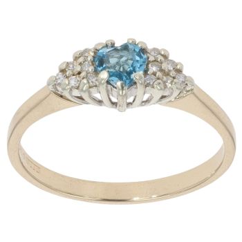 9ct Yellow Gold 0.10ct Diamond and Blue Topaz Dress Ring