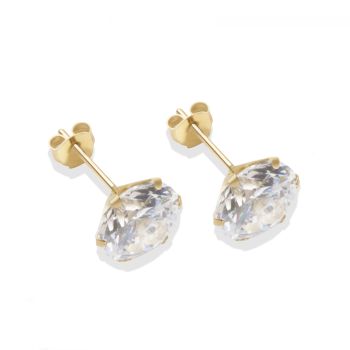 9ct yellow gold 8mm white CZ stud Earrings