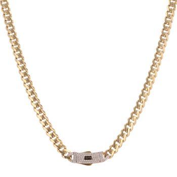 14ct Yellow Gold Monaco Classic Pave Lock Curb Chain 16"