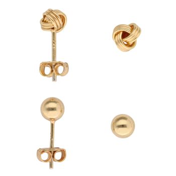 Silver Gold Plated Knot and Ball Stud Earrings Set of Two